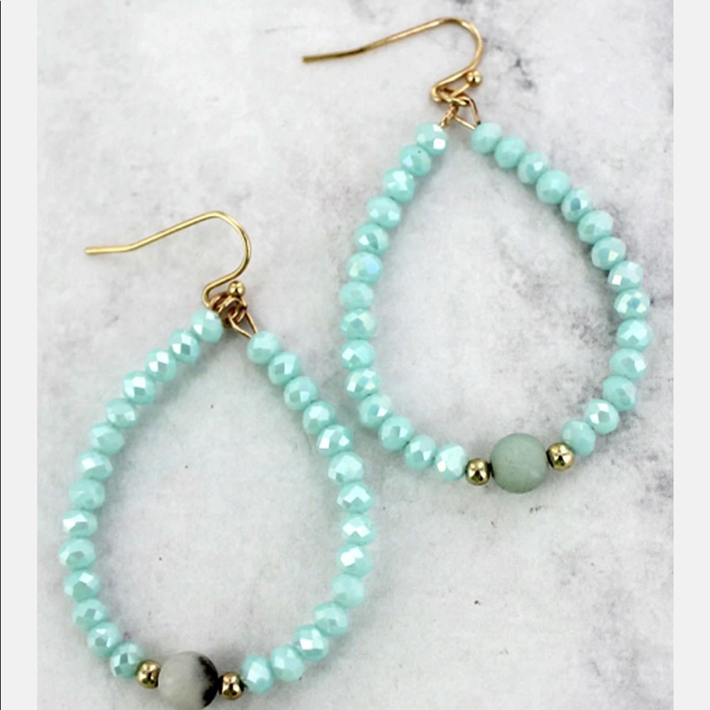 🌻 BOGO NEW Adelaide Mint Stone & Glass Teardrop Earrings